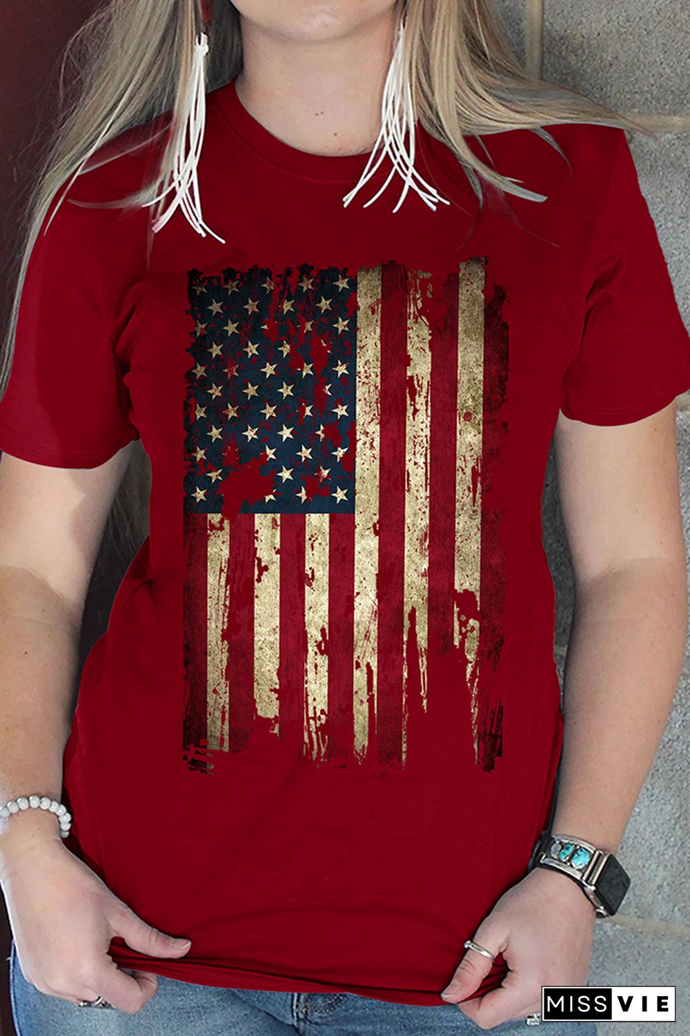 America Flag Print Graphic Tees for Women Wholesale Short Sleeve T shirts Top