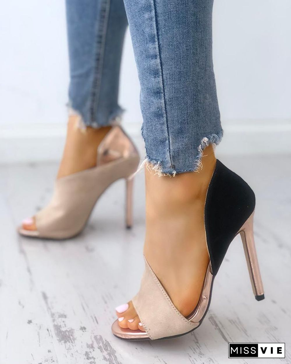 Colorblock Peep Toe High-heeled Sandals