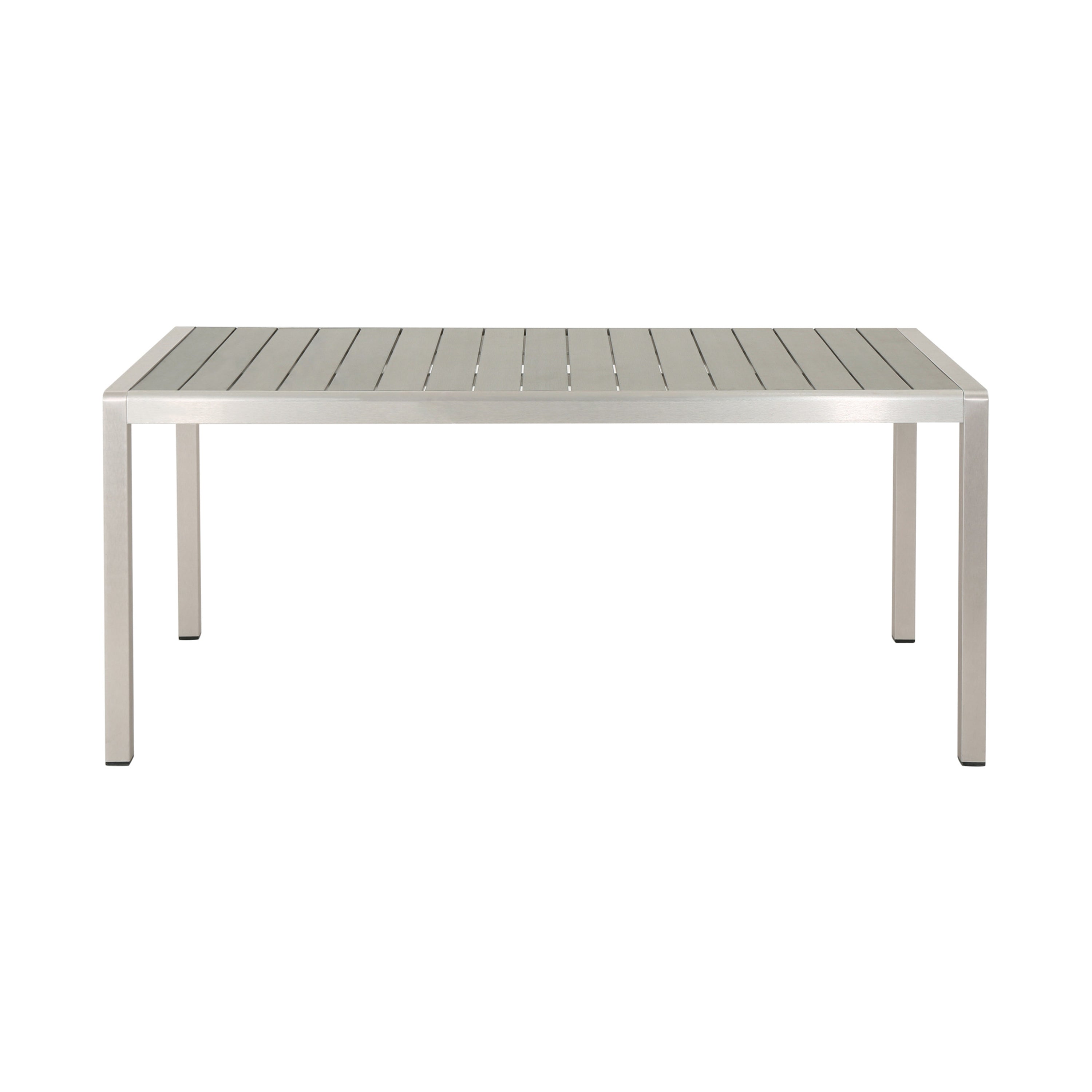 Coral Outdoor Aluminum Dining Table with Faux Wood Top, Gray Finish