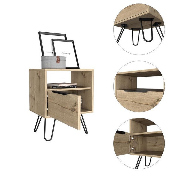 Augusta Nightstand with Drawer， Shelf， and Hairpin Legs - - 35438915