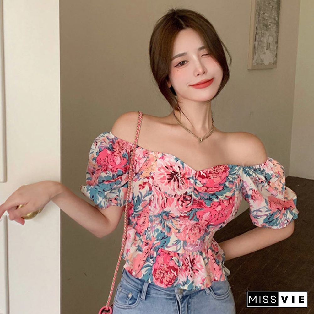 Backless Bow Knot Floral Print T-Shirt