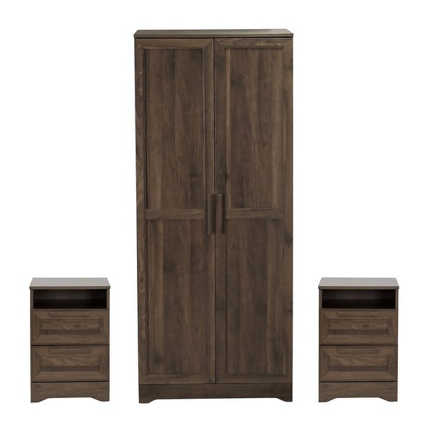 Danbury 3 Piece Wardrobe and 2 Drawer Nightstand Bedroom Set by Christopher Knight Home - - 37827528