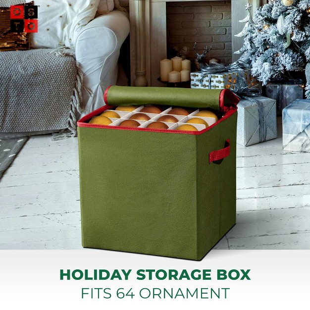 Osto Christmas Decorative Ornament Storage Box Stores Up To 64 Holiday Ornaments Of 3 Inches Non woven Fabric With Carry Handles And Card Slot