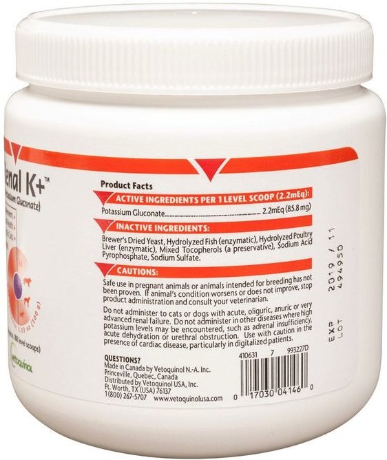 Vetoquinol Renal K+ Powder Kidney Supplement for Cats and Dogs