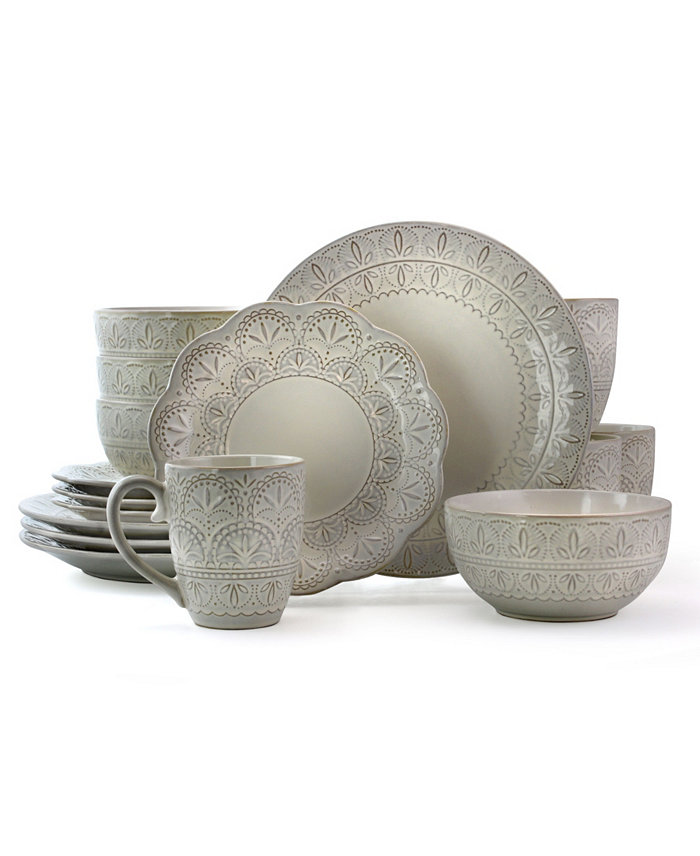 Elama Lace 16 Piece Luxurious Stoneware Dinnerware Set