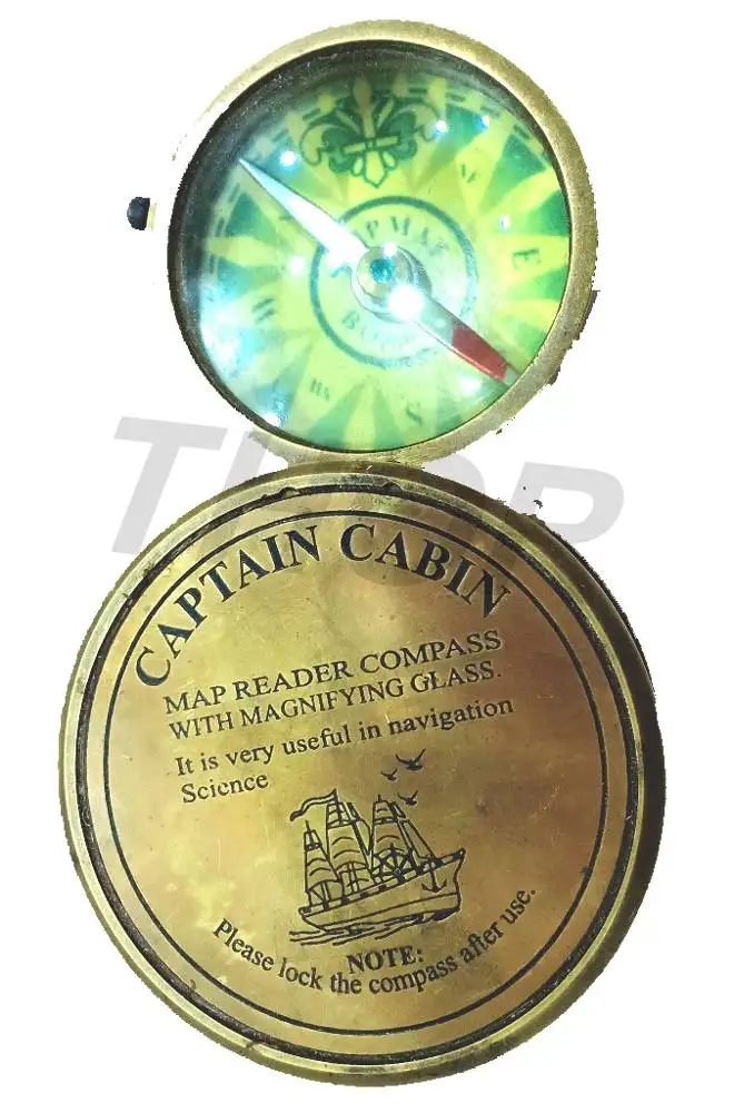 Antique Brass Compass   Magnifying Pocket 2.5\