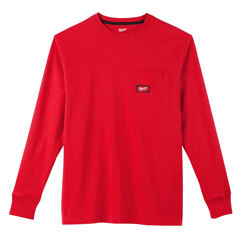 Heavy Duty Red Pocket Long Sleeve T-Shirt ; Small ;