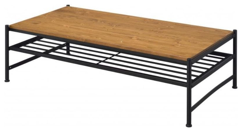 Contemporary Coffee Table  Hardwood Top With Metal Open Compartment  Oak/Black   Contemporary   Coffee Tables   by Decor Love  Houzz