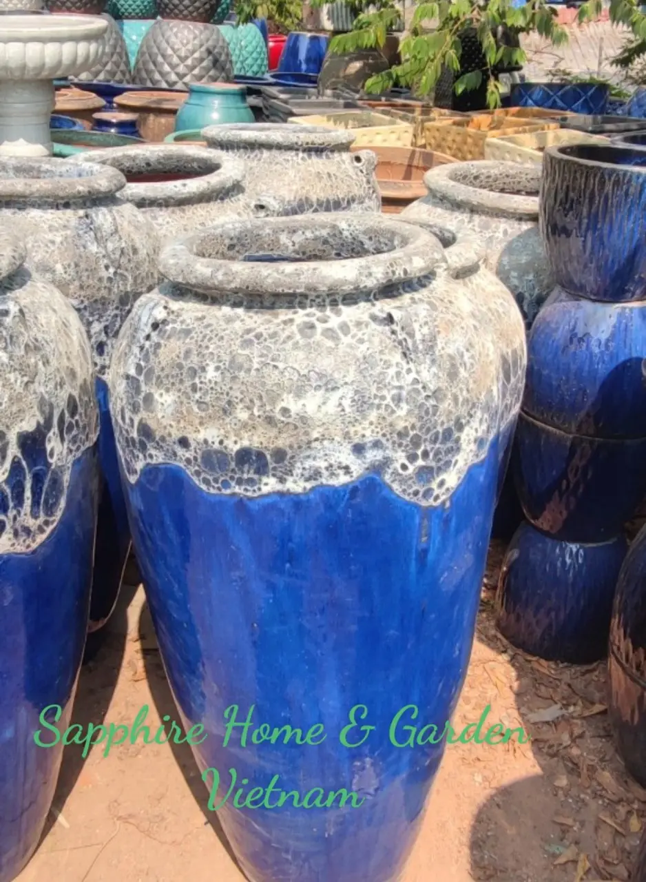 Big Flower Ceramic Pots garden supplies vases flower pots Atlantis Pottery and Glazed Blue Ceramic Planter pots for plant