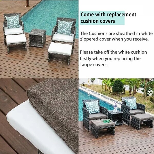 5piece Outdoor Wicker Seating Set with Chair，Ottoman and Cushion