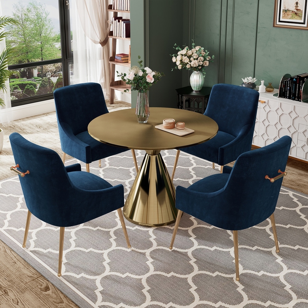 Clihome 5 Piece Modern Golden Table Velvet Chair Dining Set