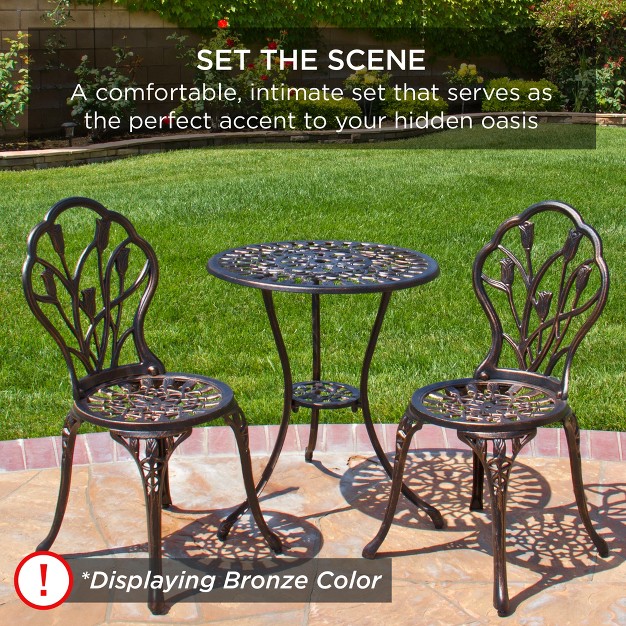 Best Choice Products 3 piece Cast Aluminum Patio Bistro Furniture Set W Antique Finish