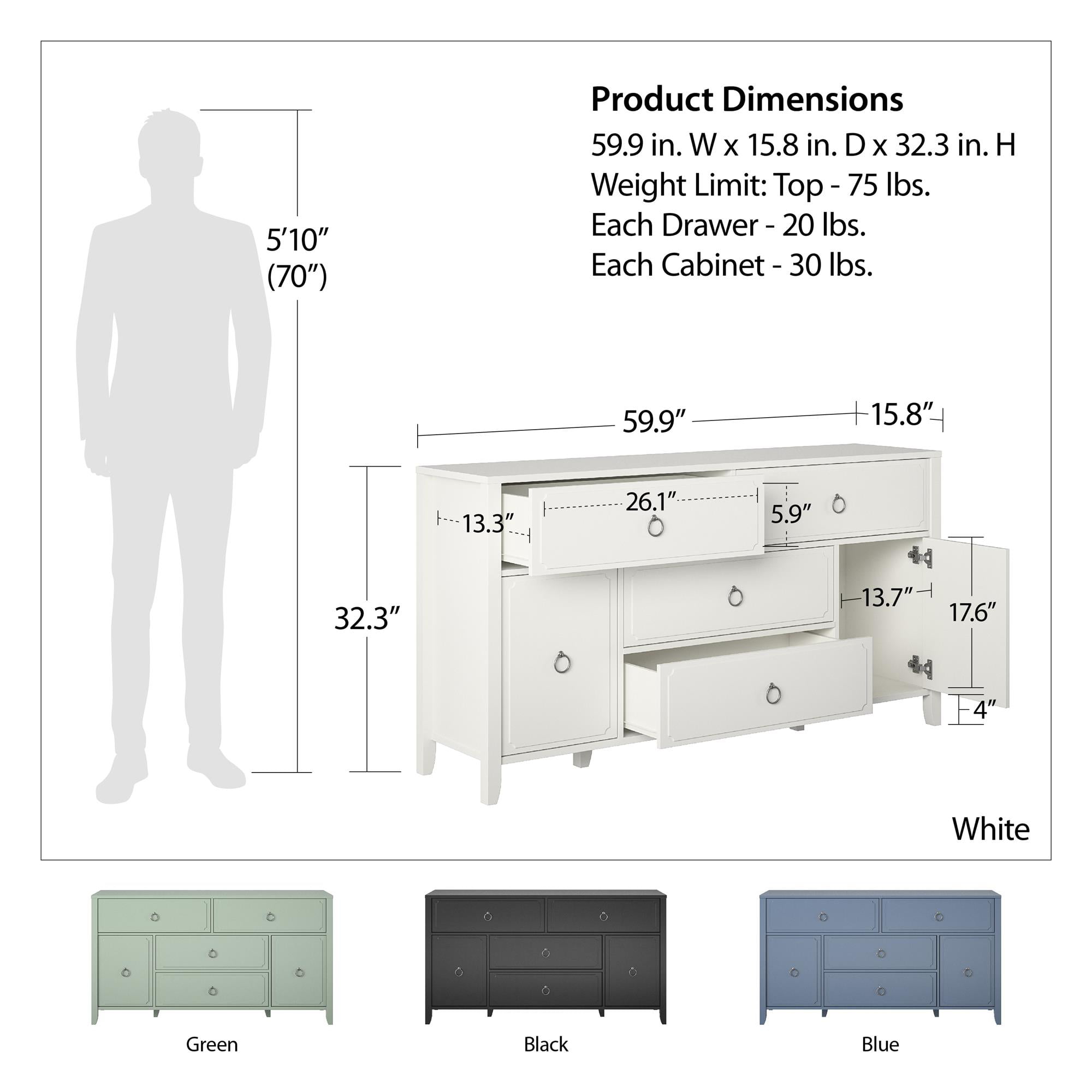 Novogratz Her Majesty 4 Drawer/2 Door Wide Dresser, Soft White