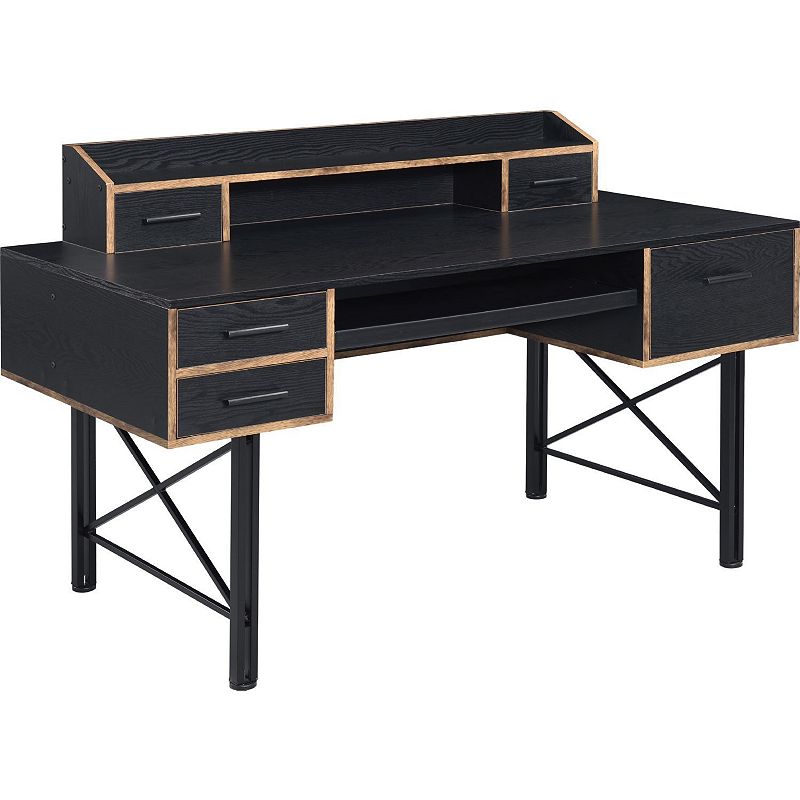 Computer Desk with Low Hutch and 5 Drawers， Black