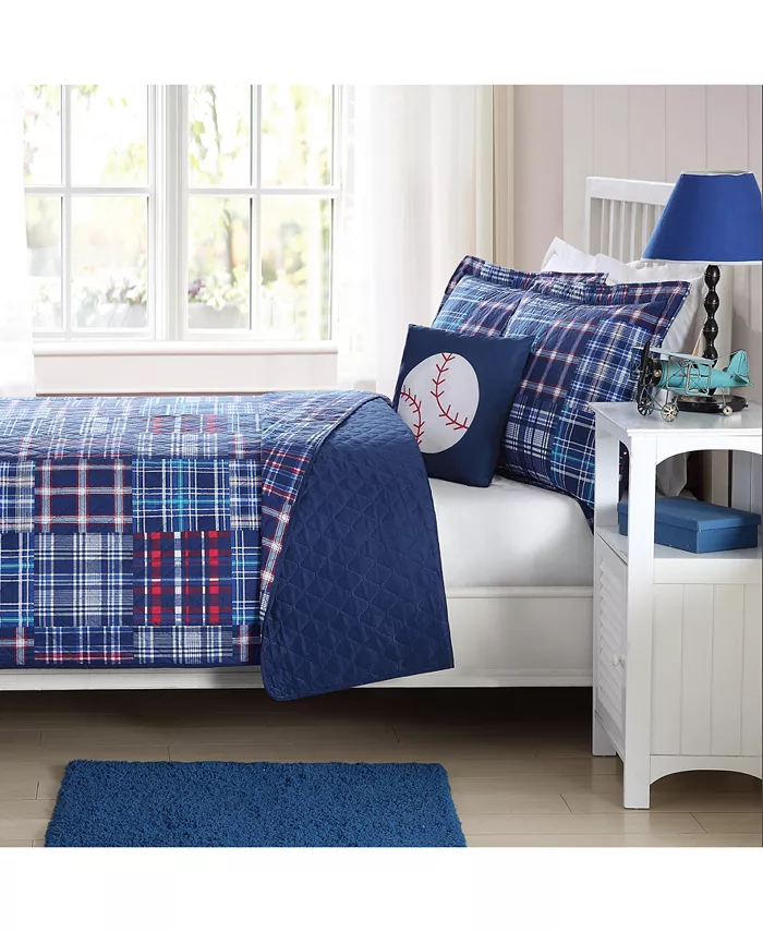 My World Reversible 3-Pc. Navy Plaid Patchwork Twin Quilt Set