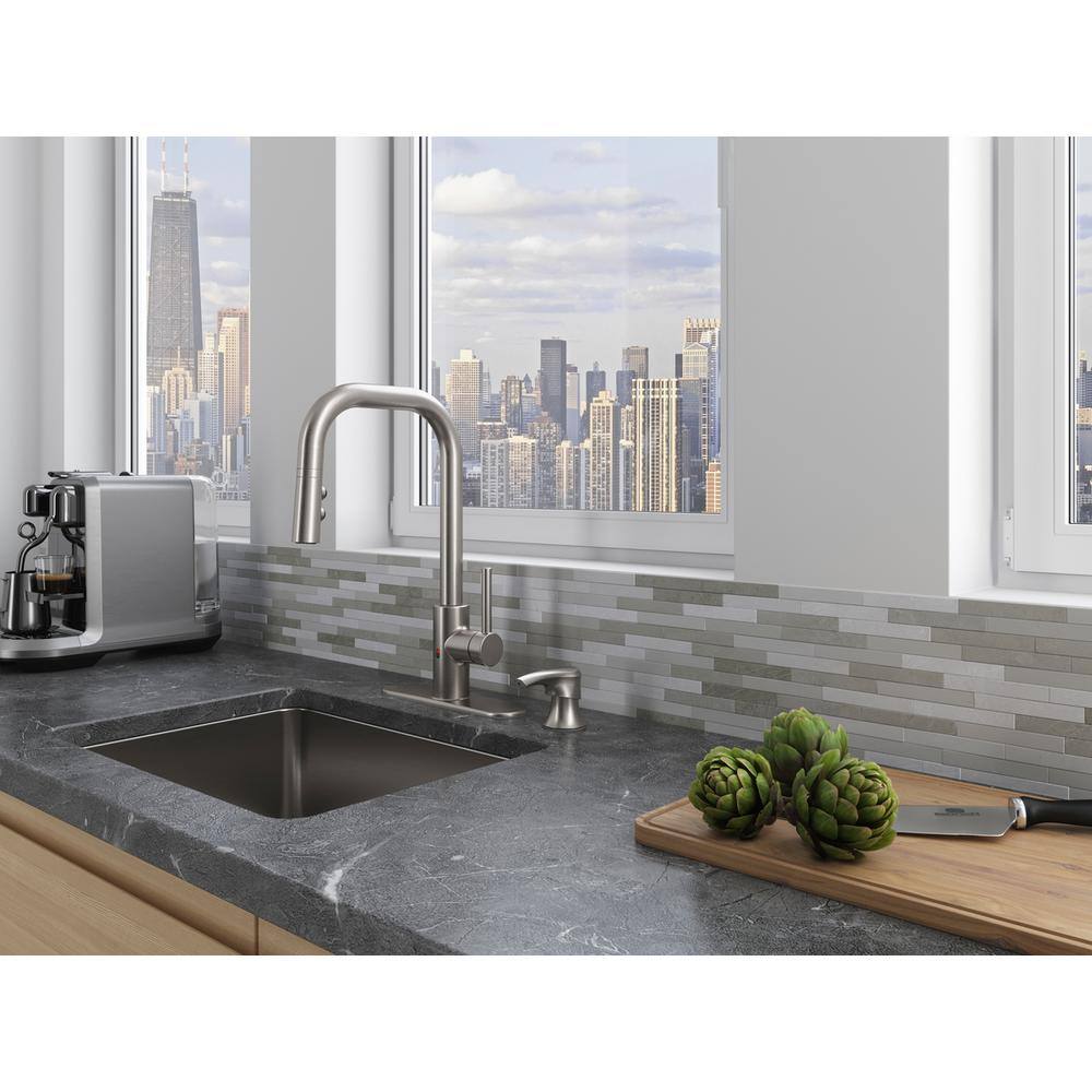 Pfister Zanna Single-Handle Touchless Kitchen Faucet with Deckplate and Soap Dispenser in Spot Defense Stainless Steel F-529-EZN3GS