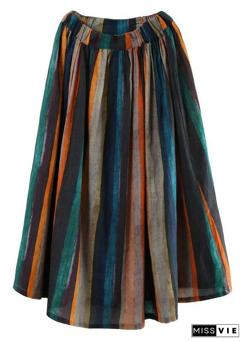 Women Striped A Line Retro Print Skirts Linen