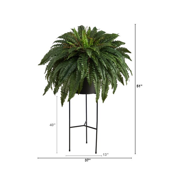 51 Boston Fern Artificial Plant in Black Planter with Stand