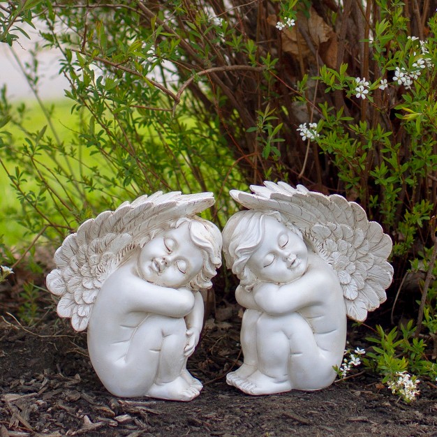 Ivory Left Facing Sleeping Cherub Angel Outdoor Garden Statue