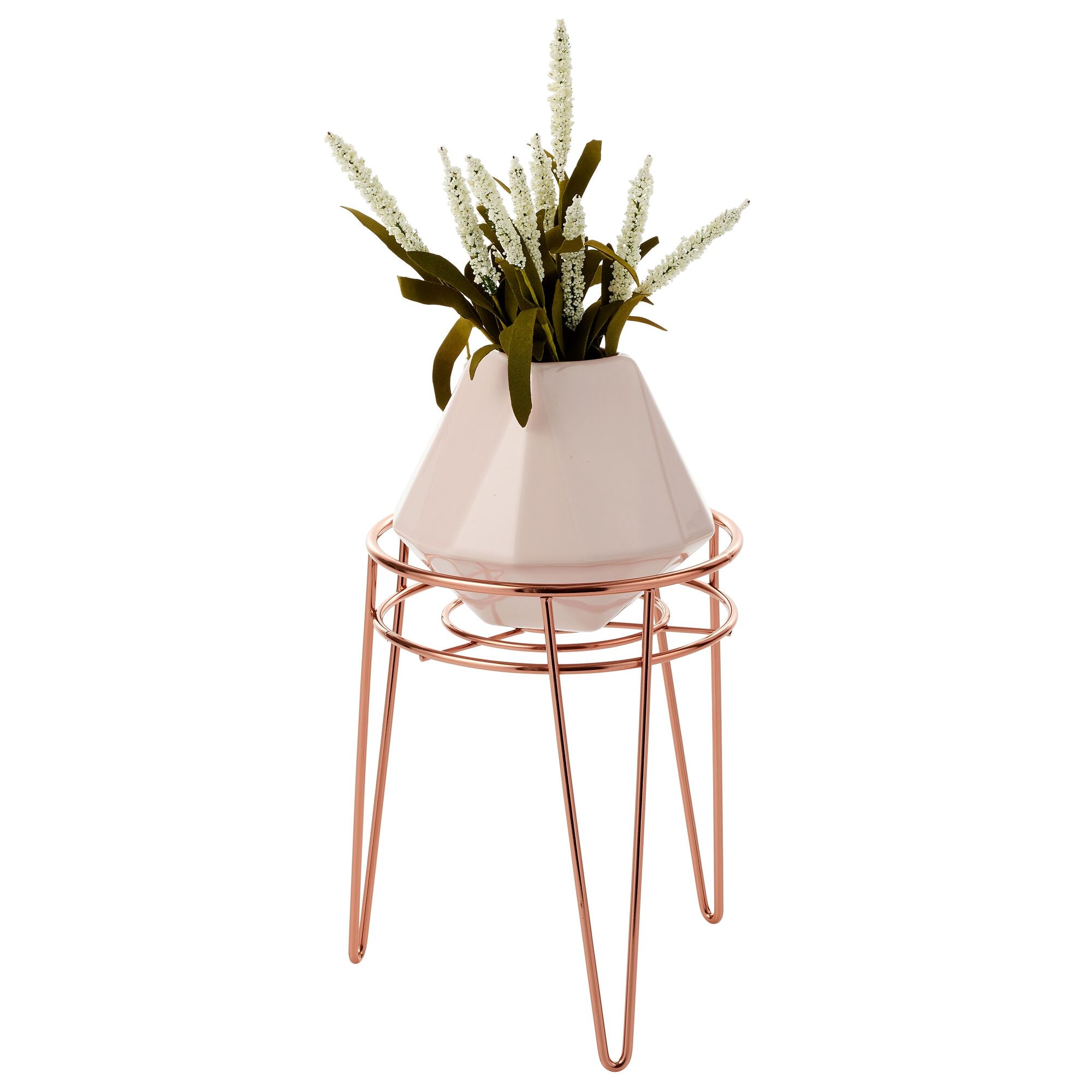 mDesign Midcentury Modern Flower, Plant and Succulent Stand Minimalist Planter - Metal Wire, Indoor, Outdoor Design Hairpin Legs - Sturdy - 9.23" Tall, 2 Pack - Rose Gold