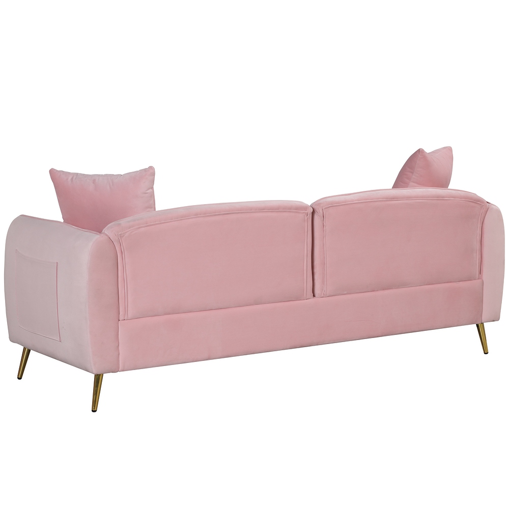 Modern Deep Seat Velvet Upholstered Sofa with Side Pocket and Pillows