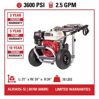 SIMPSON Aluminum 3600 PSI 2.5 GPM Gas Cold Water Pressure Washer with HONDA GX200 Engine ALH3425-S