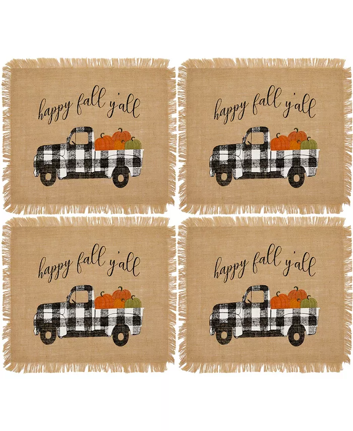 Elrene Happy Fall Y'all Farmhouse Burlap Placemat Set of 4 13x 19