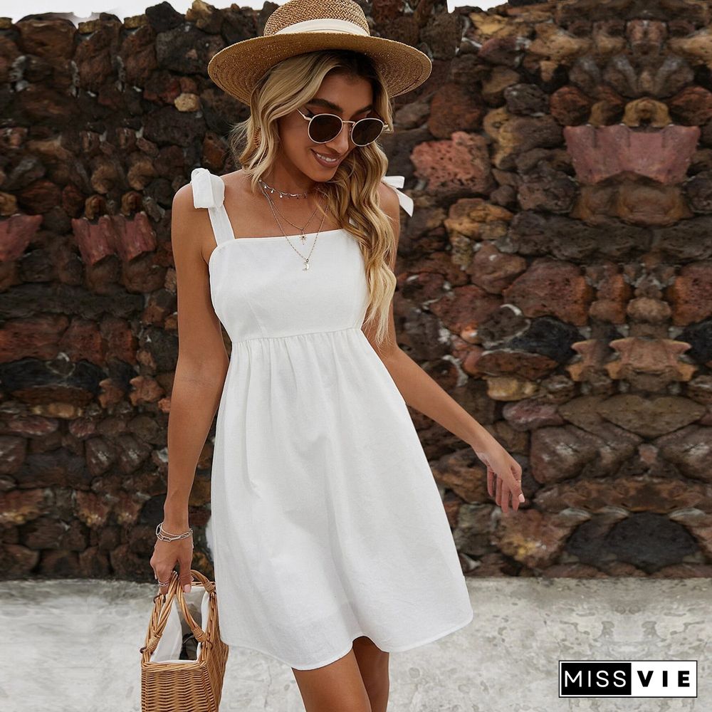 New Arrival Fashion Romantic Summer Sexy Wrap Spaghetti Strap Cotton Dress Women Mini Party Club Sleeveless Casual Dresses