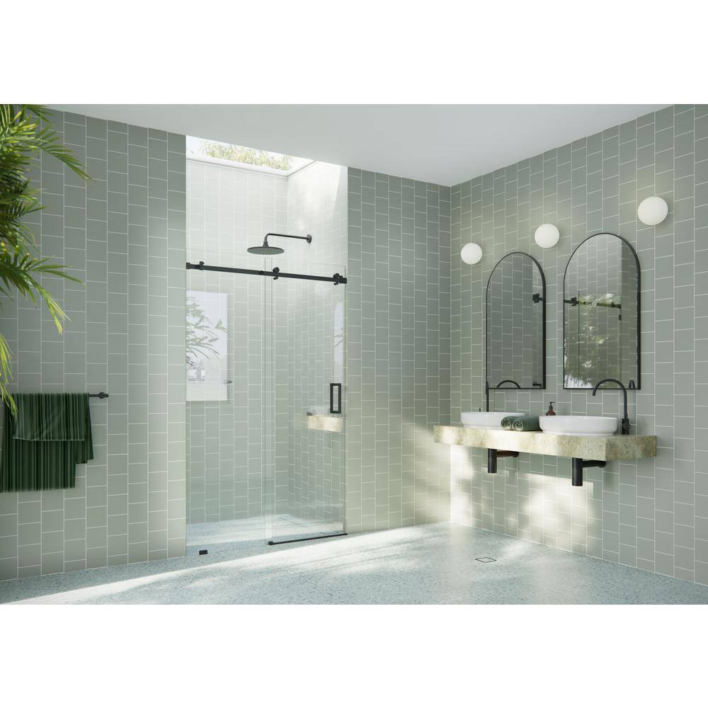 Glass Warehouse 52 in. W x 78 in. H Sliding Frameless Shower Door with Square Hardware in Matte Black SQSLD-52-MB