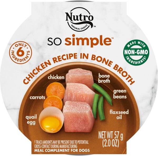 Nutro So Simple Meal Complement Chicken Recipe in Bone Broth Grain-Free Wet Dog Food Topper， 2-oz tray， case of 10