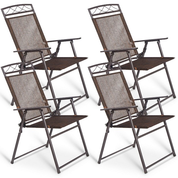 Costway Set Of 4 Patio Folding Sling Chairs Steel Textilene Camping Deck Garden Pool