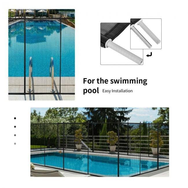 Afoxsos 12 ft. L x 4 ft. H Black Outdoor Pool 1000D Textilene Fabric Fence with Section Kit for Swimming Pool and Patio HDDB856