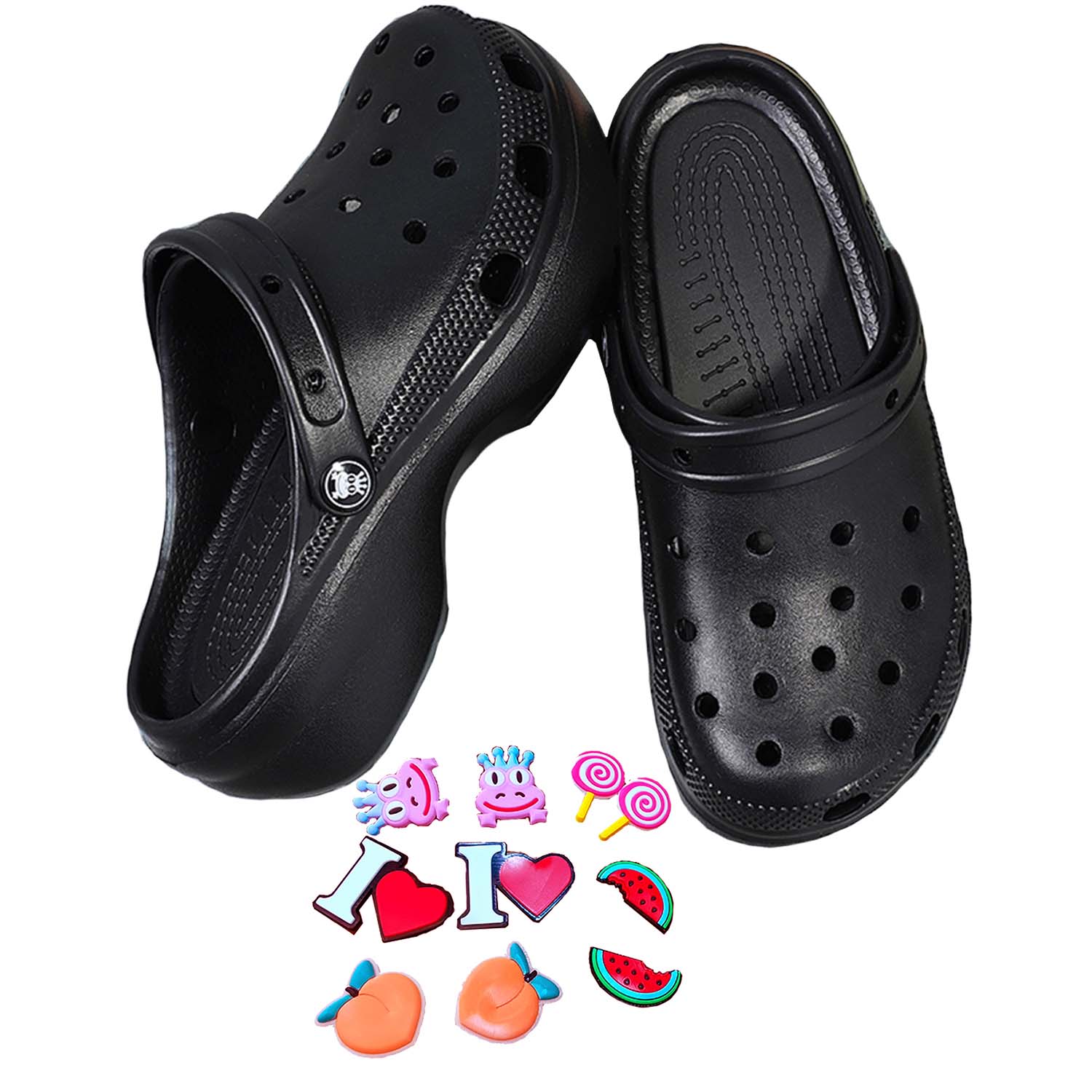 Platform Clogs Gardener Shoes Garden Clog Slippers for Women Platform Slides Hight Heels Mules Comfortable Breathable Lightweight Slip on Wedge Sandals Slides Slippers with Charms 2 in Black 41