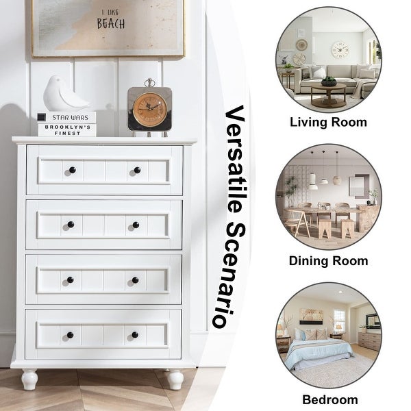 White 4 Drawer Dresser Tall Buffet Cabinet Bar Storage Cabinet for Dinning Room and Living Room - as picture - - 37668879