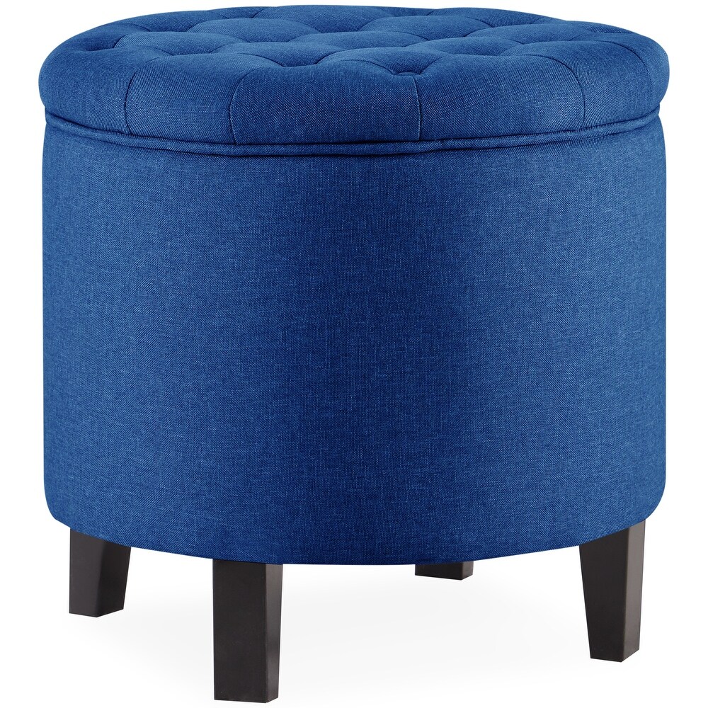 Belleze Round Tufted Storage Ottoman Footrest Coffee Table Lift Top