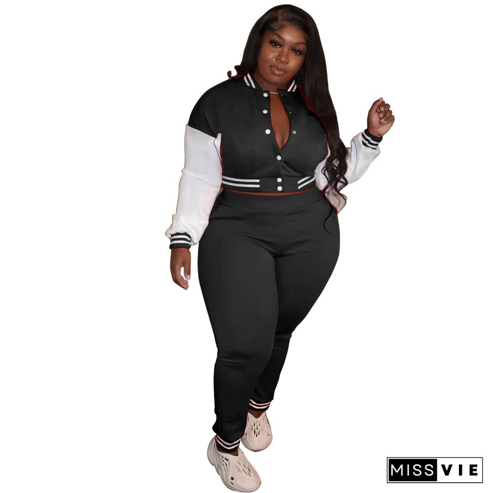 Plus Size Baseball Jacket Pants Jogger Sport Suit