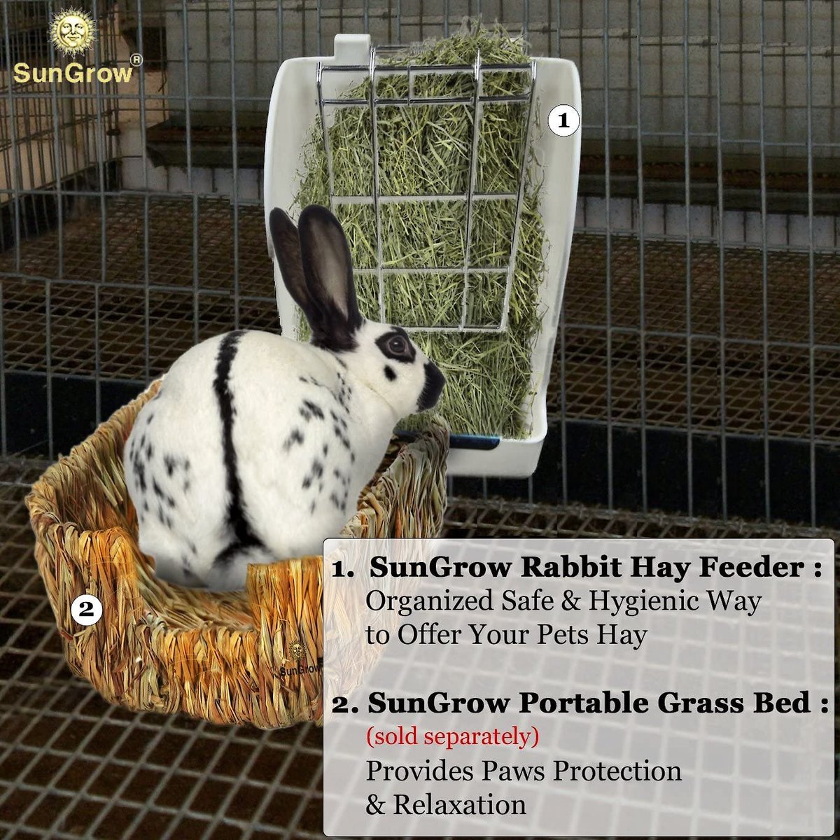 SunGrow Rabbit， Bunny and Guinea Pig Hay Feeder Rack Food Dispenser