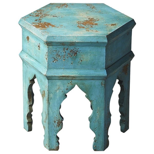 Handmade Tangiers Solid Blue Wood Bunching Table (India)