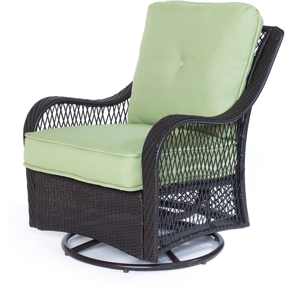 Hanover ORLEANS3PCSW Orleans Avocado Green Rattan 3 piece Outdoor Swivel Rocking Chat Set