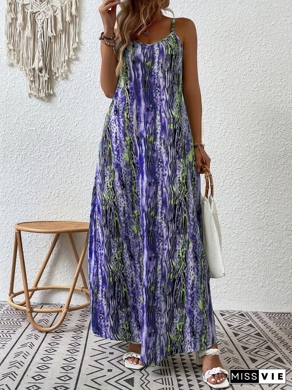 Women's Floral Printed Long Sleeve U-neck Maxi Dress