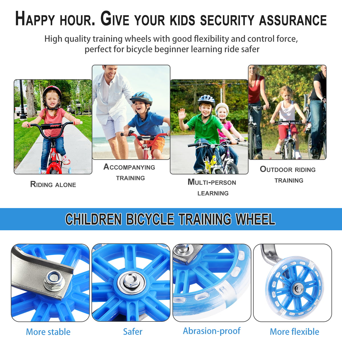 HOMEMAXS Clispeed 2PCS 4.5in Adjustable Glowing Auxiliary Training Wheels Children Balance Stabilizer Wheels Blue