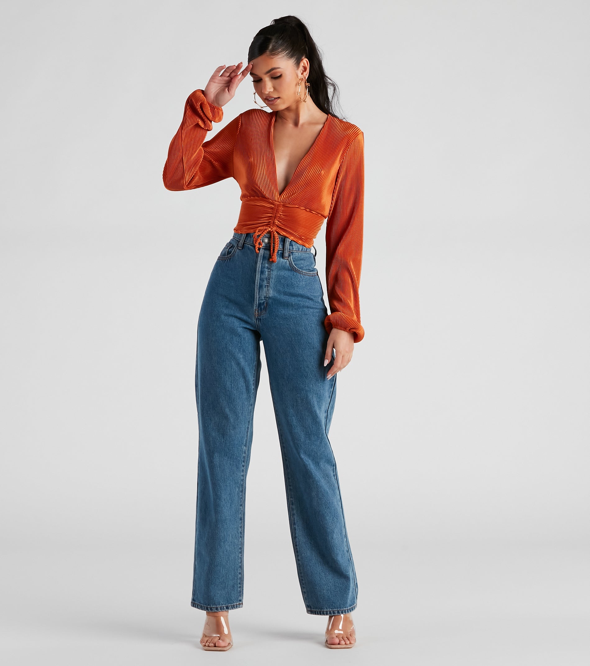 Posh And Pleated Long Sleeve Crop Top