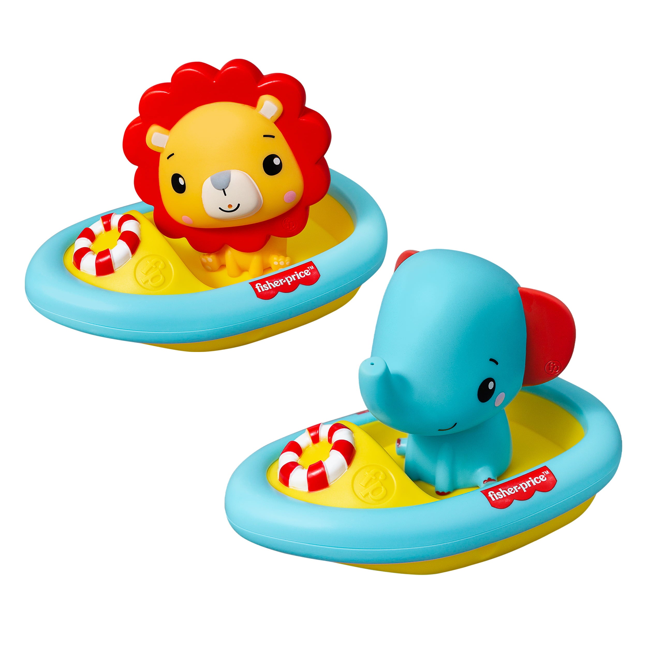 Fisher-Price 4-Piece Bath Boat Toy Set， Toy Boats with Animal Water Toys， Bath Toys for Toddlers 1-3