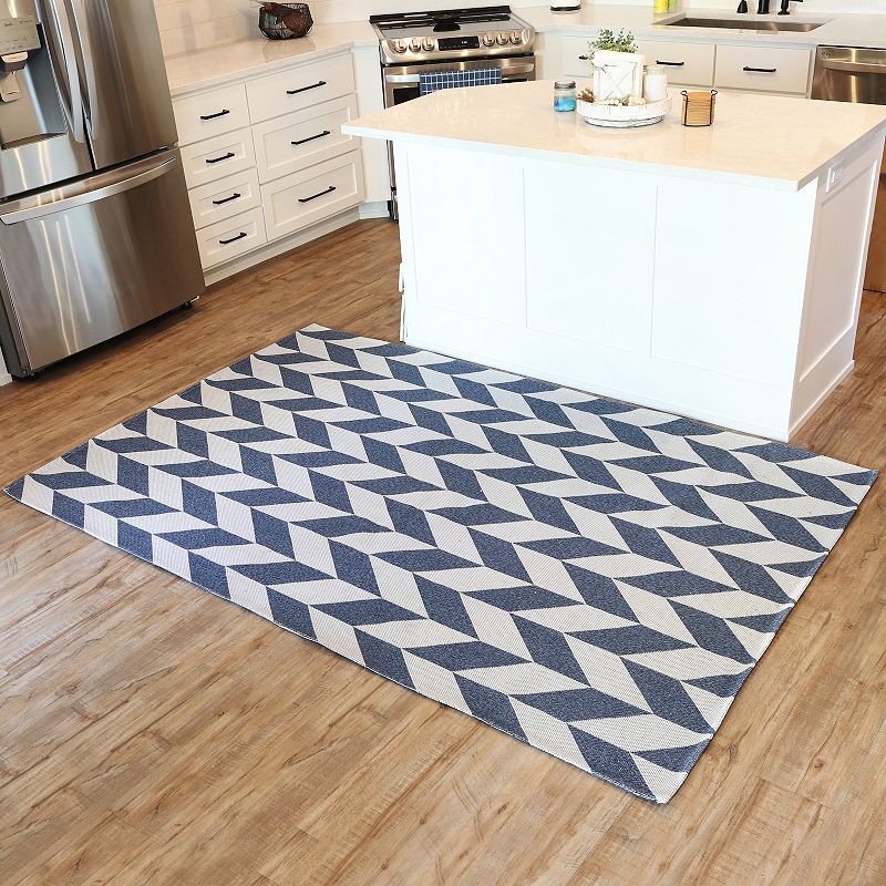 Sunnydaze Geometric Affinity Indoor Area Rug in Steel Blue - 5 x 7 Foot