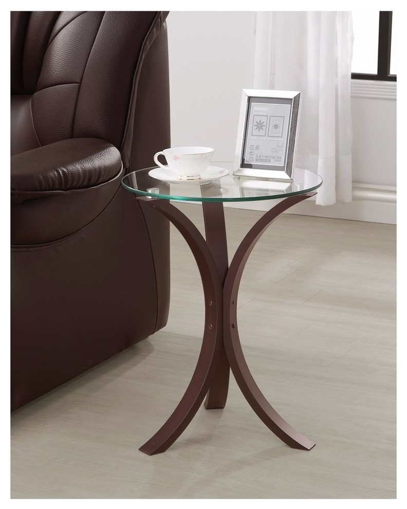 Benzara BM160136 Contemporary Glass Top Metal Accent Table  Brown  ampClear   Transitional   Side Tables And End Tables   by BuyDBest  Houzz