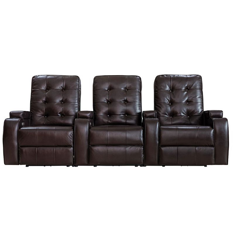 FC Design Faux Air Leather Cinema Home Theater Seating 3-Seat Power Sofa Recliner with Cup Holders and USB Port