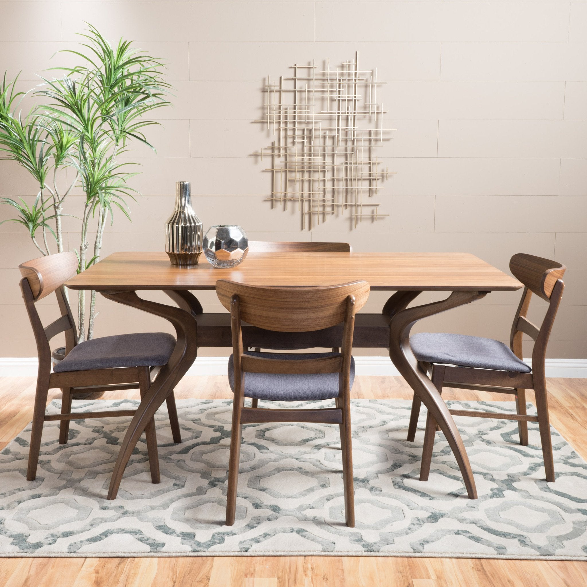 Isador Mid-Century Modern 5 Piece Dining Set