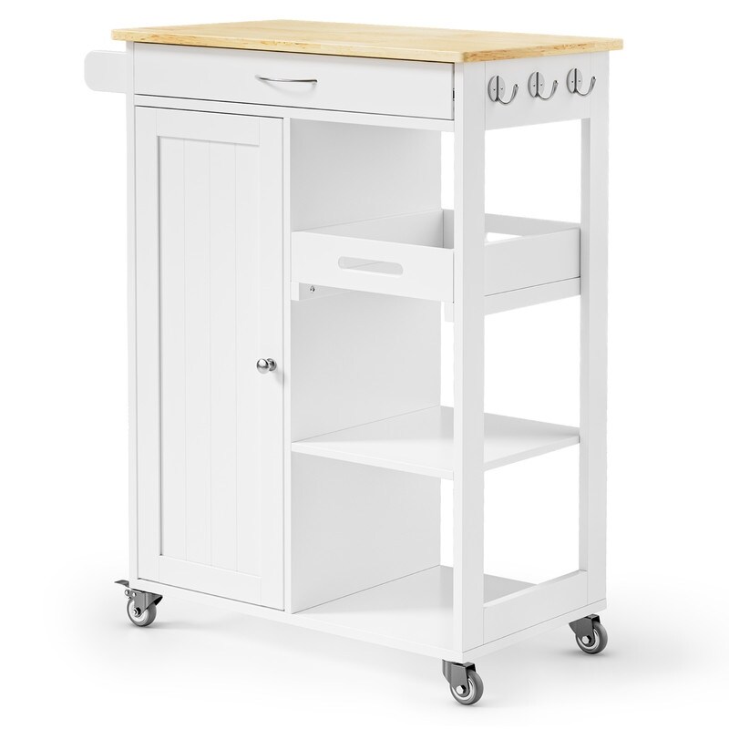 Kitchen Trolley Rolling Island Cart with 1 Drawer  Storage Cabinet and 3 Tier Storage Shelves