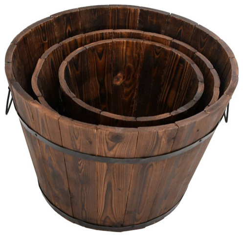 vidaXL Flower Pot 3 Piece Outdoor Planter Pot Box Container Solid Wood Fir   Rustic   Outdoor Pots And Planters   by vidaXL LLC  Houzz