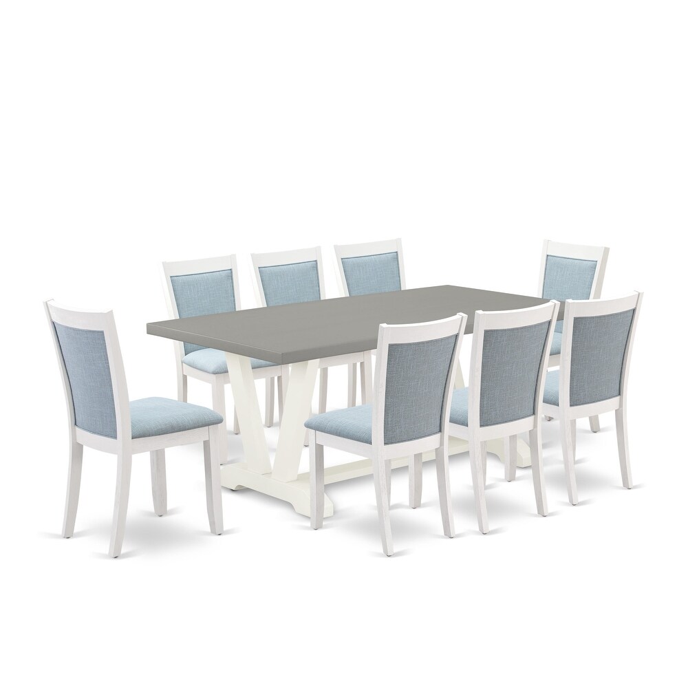 Dining Table Set Consists of a Dining Table and Baby Blue Dining Chairs   Wire Brushed linen white Finish(Pieces Options)